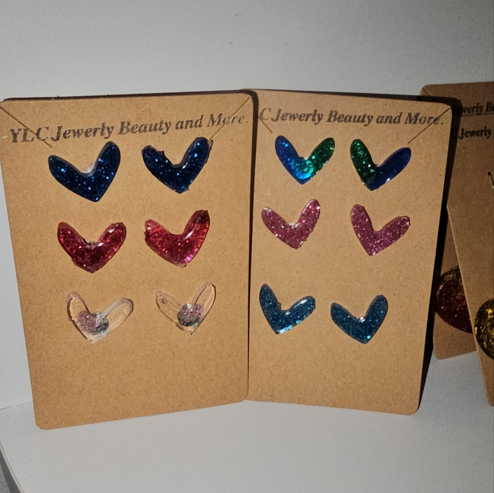 Heart-Shaped Glitter Earrings Set